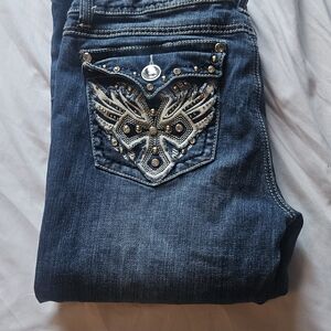 Embellished LA idol Y2k Blue Low Rise CAPRI Jeans